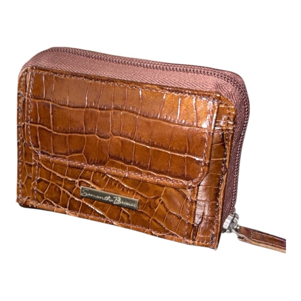 Samantha BrownCroc Embossed Leather Brown Zippy Accordion Organizer NWT WLT5